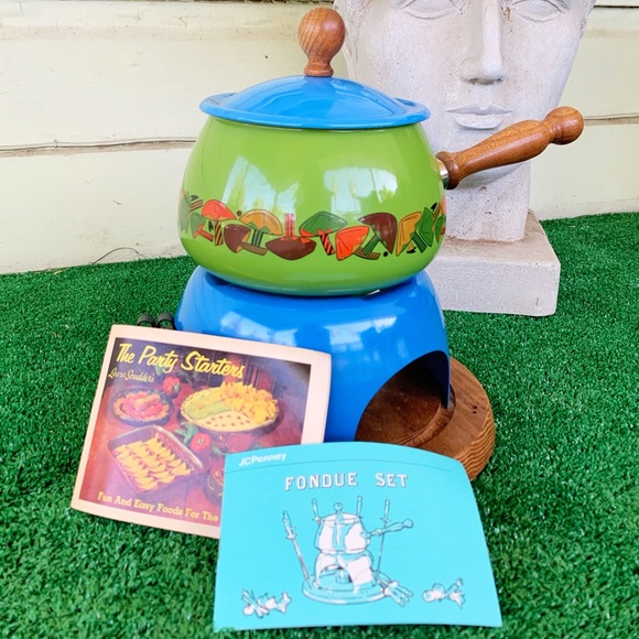 Vintage Other - RARE Vintage 70s Mushroom Fondue Set & Recipe Book